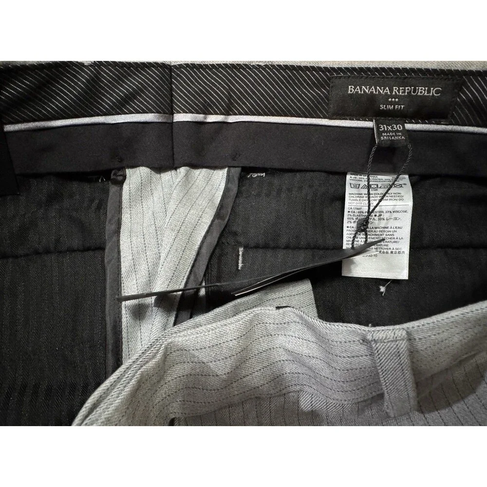Banana Republic Men's Gray Pinstripe Slim-Fit Flat-Front Dress Pants Size 31X30